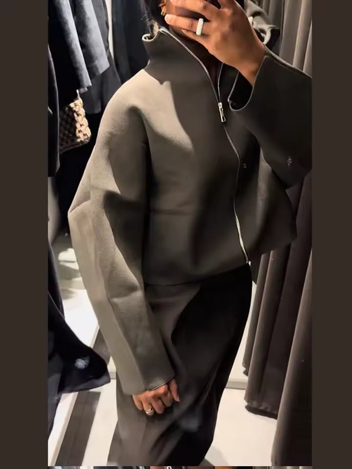 Casual Oversized Zip Front Jacket
